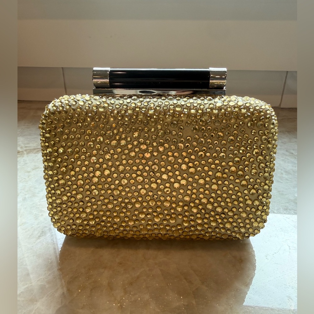 Diane von Furstenberg Gold Tonda Pavé Rhinestone Clutch Bag